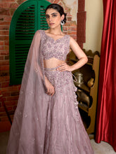 Coloured Sequins Pearl Sheer Ghagra Set